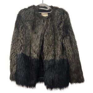 H&M Faux Fur Jacket Black & Brown 18” pit-to-pit Sz 4 High Fashion Press Sample